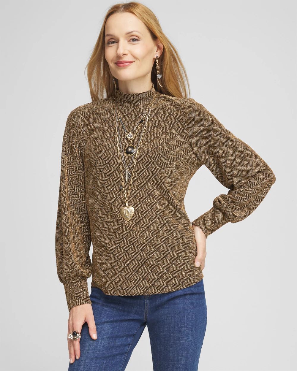 Textured Gold Mock-Neck Top | Chico's